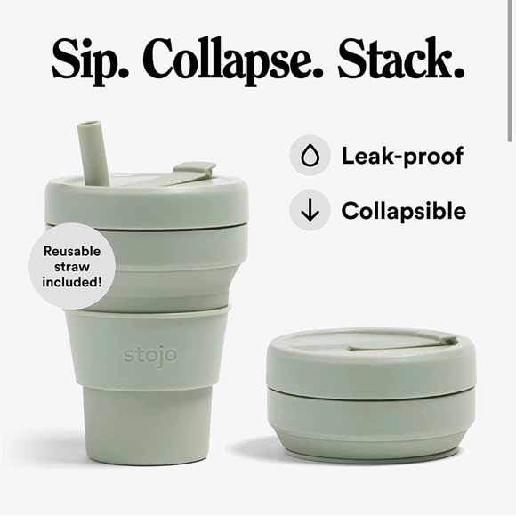 Stojo Collapsible Cup Biggie 16oz/470ml in color Eucalyptus Blue - Picture 6 of 6